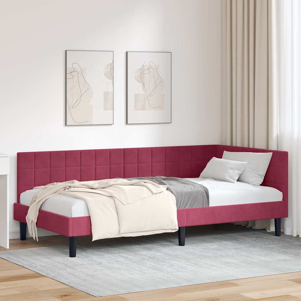 Eckbettgestell mit Kopfteil Weinrot 100 cm x 200 cm Samt