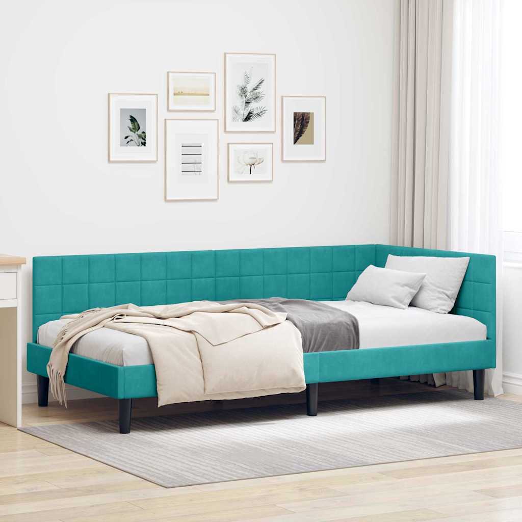 Eckbettgestell mit Kopfteil Türkis 100 cm x 200 cm Samt