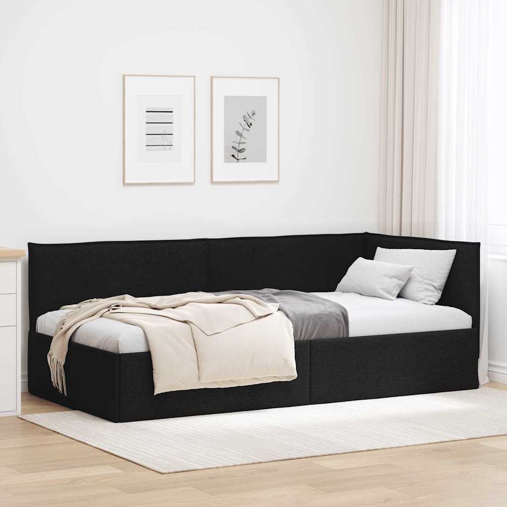 Eckbettgestell mit Kopfteil Schwarz 90 x 190 cm Stoff