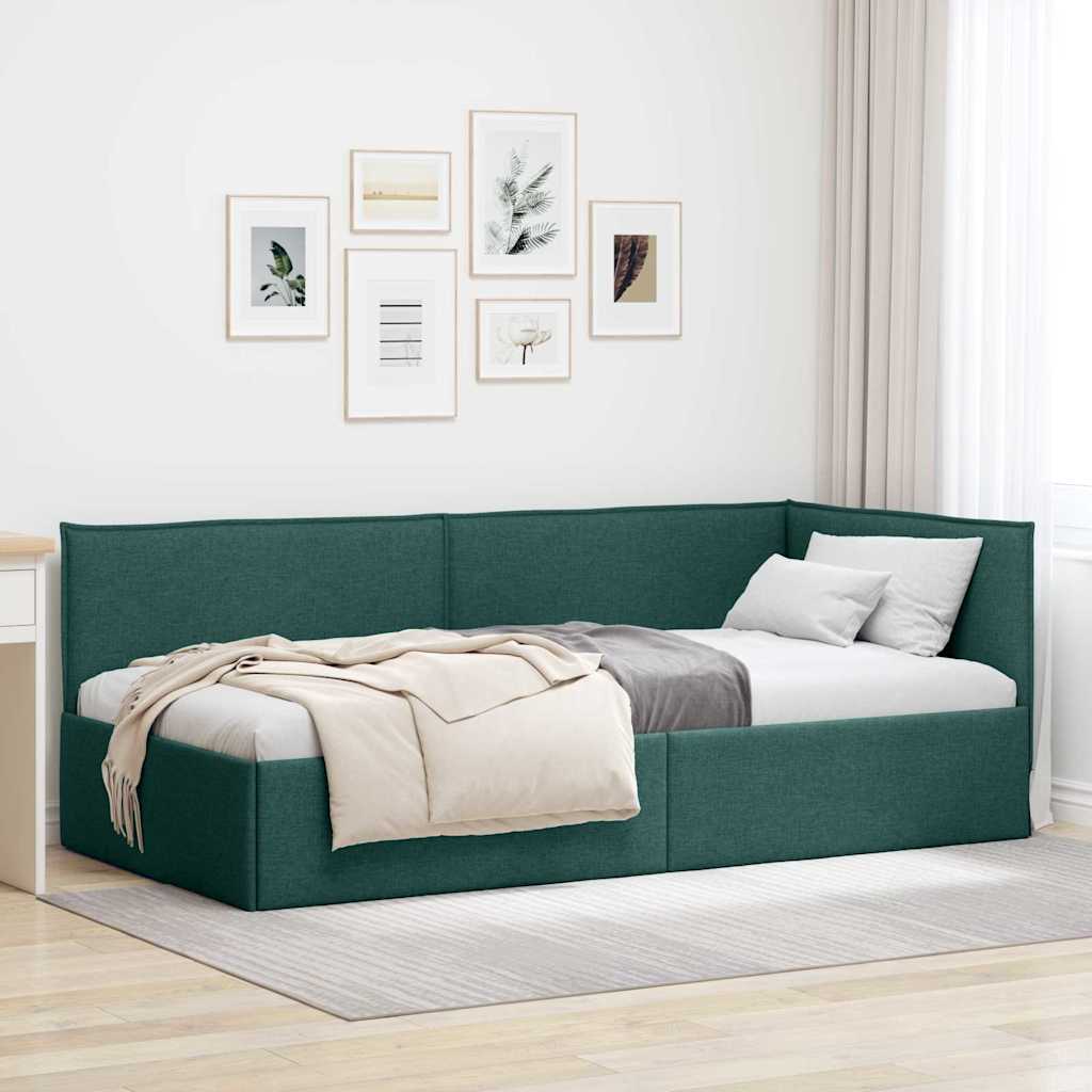 Eckbettgestell mit Kopfteil Dunkelgrün 90 x 190 cm Stoff