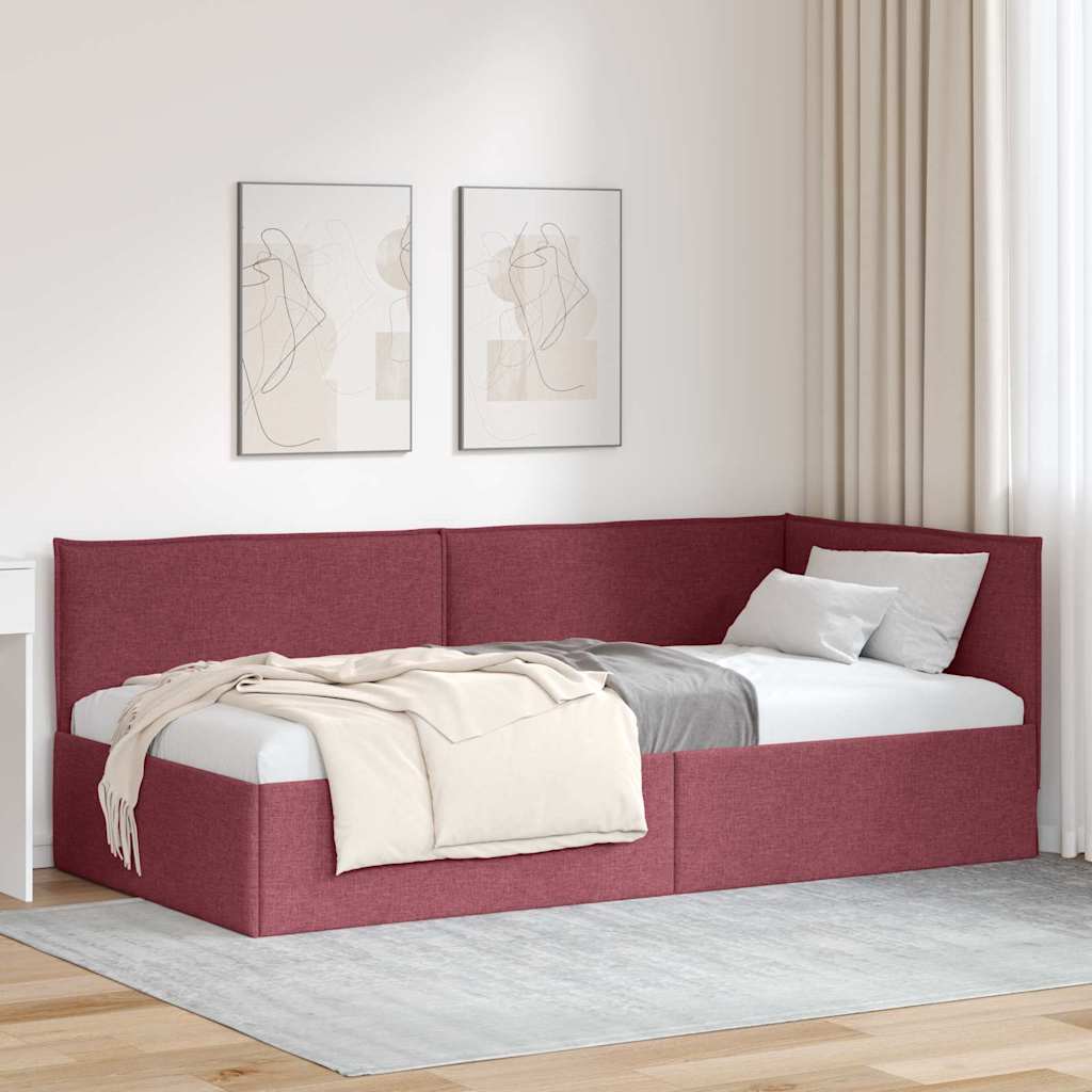 Eckbettgestell mit Kopfteil Weinrot 90 x 200 cm Stoff