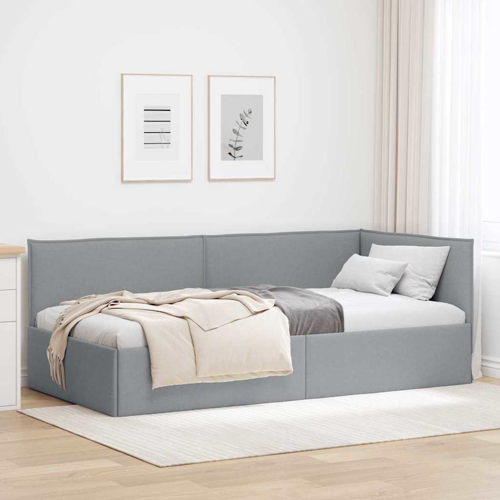 Eckbettgestell mit Kopfteil Hellgrau 100 x 200 cm Stoff
