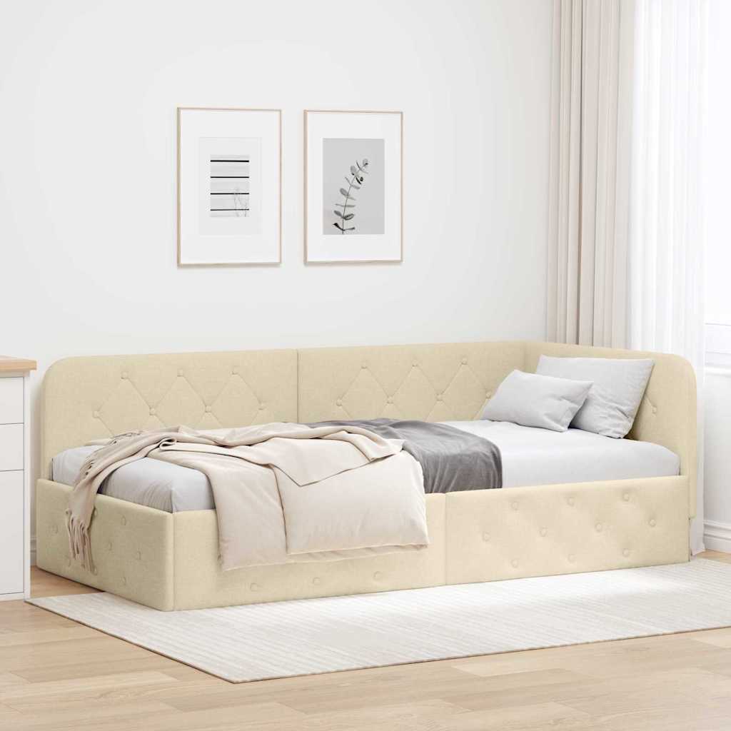 Eckbettgestell Creme 90 x 190 cm Stoff