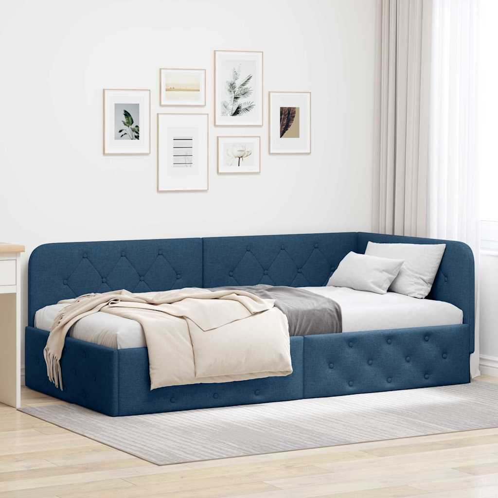 Eckbettgestell Blau 90 x 190 cm Stoff