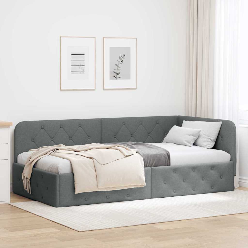 Eckbettgestell Dunkelgrau 90 x 200 cm Stoff
