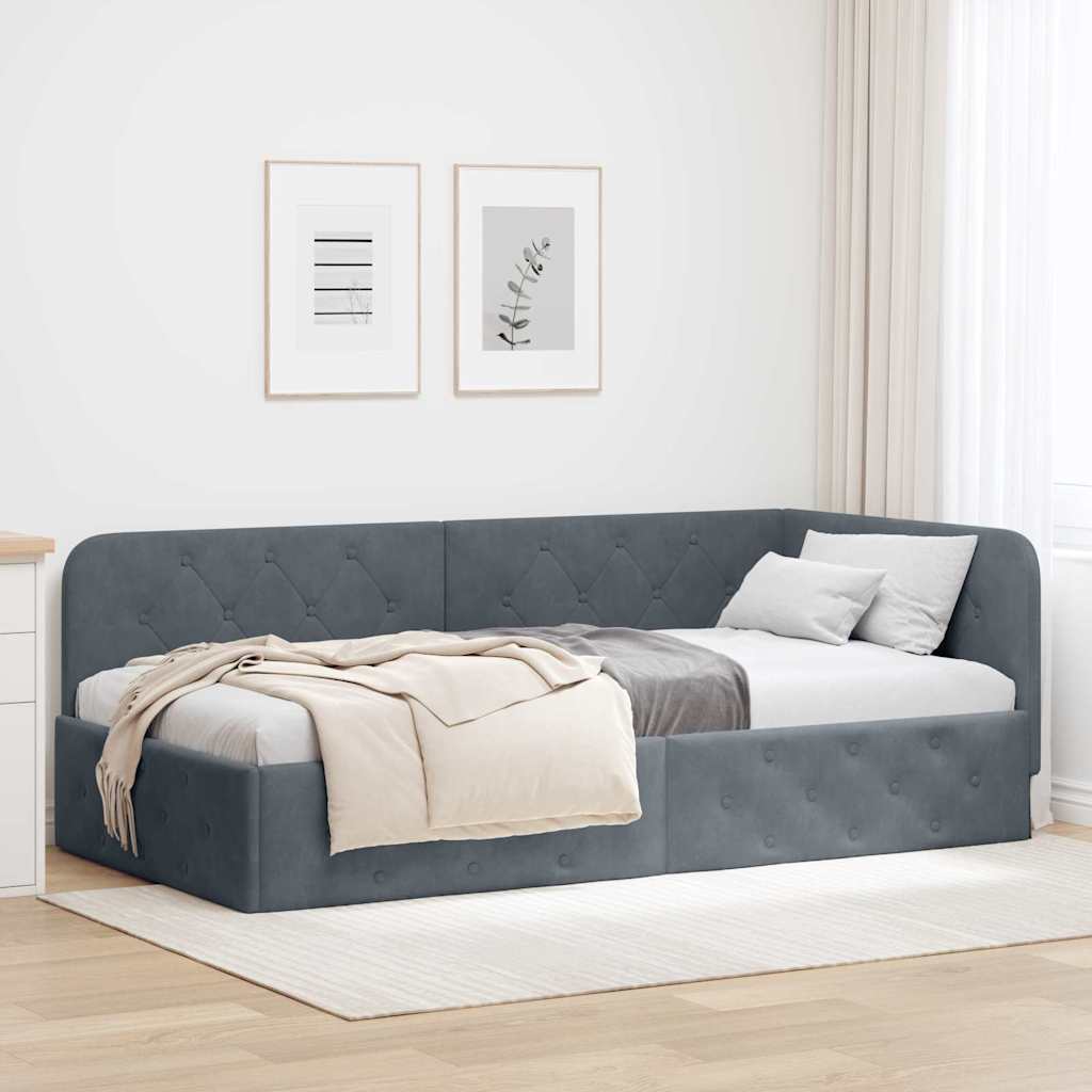 Eckbettgestell Dunkelgrau 90 x 190 cm Samt