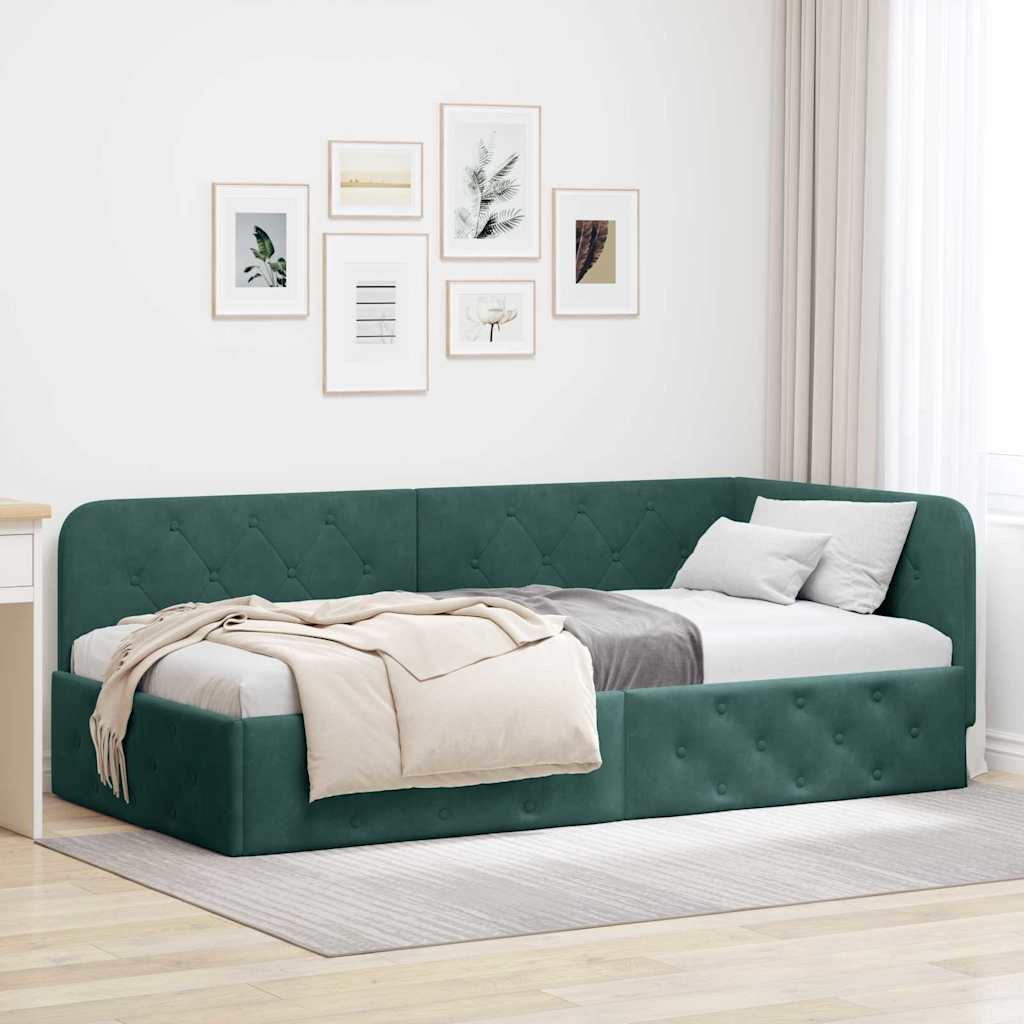 Eckbettgestell Dunkelgrün 90 x 190 cm Samt
