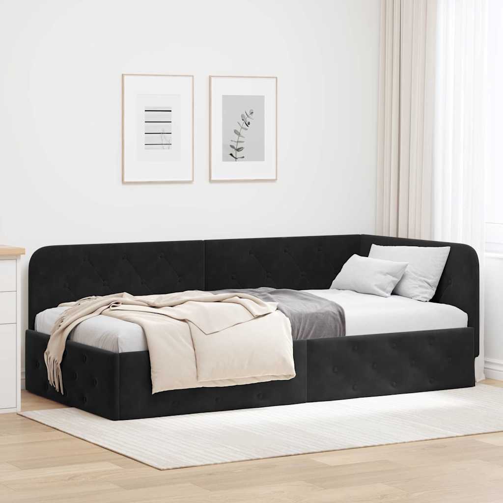 Eckbettgestell Schwarz 90 x 190 cm Samt