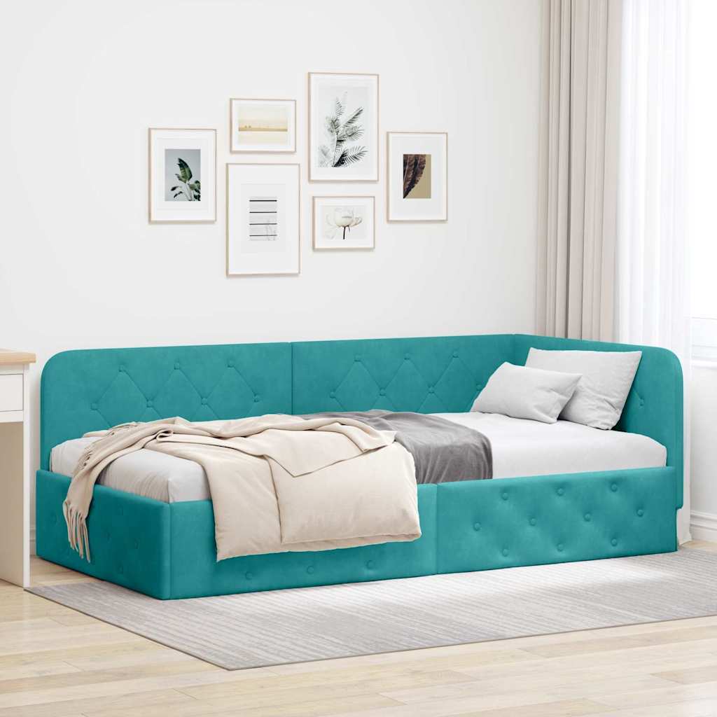 Eckbettgestell Türkis 90 x 190 cm Samt