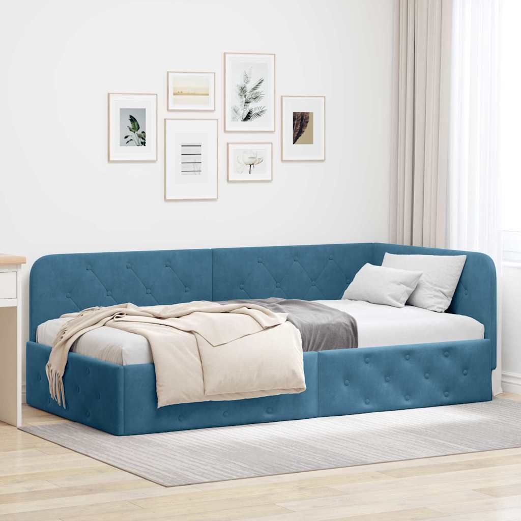 Eckbettgestell Blau 100 x 200 cm Samt
