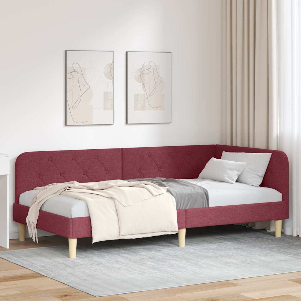 Eckbettgestell Weinrot 90 x 190 cm Stoff