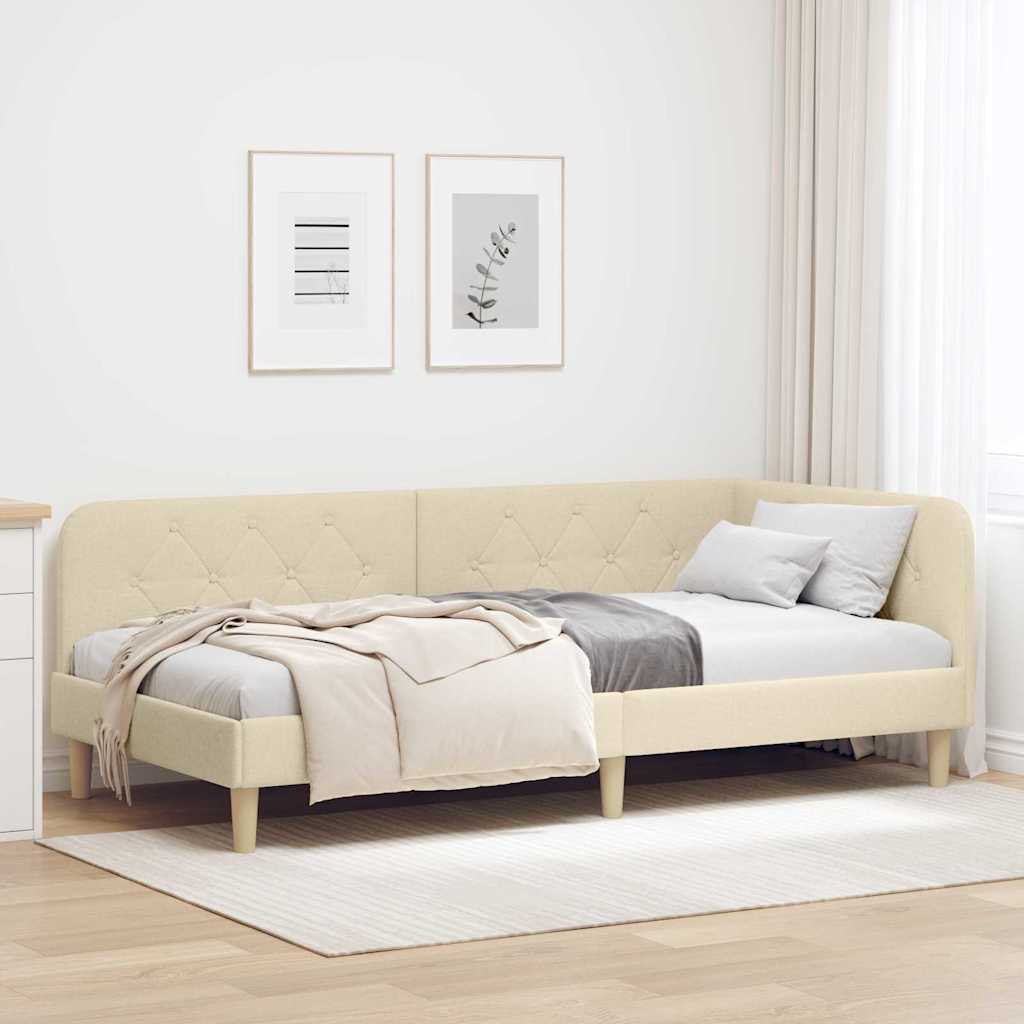 Eckbettgestell Creme 90 x 190 cm Stoff