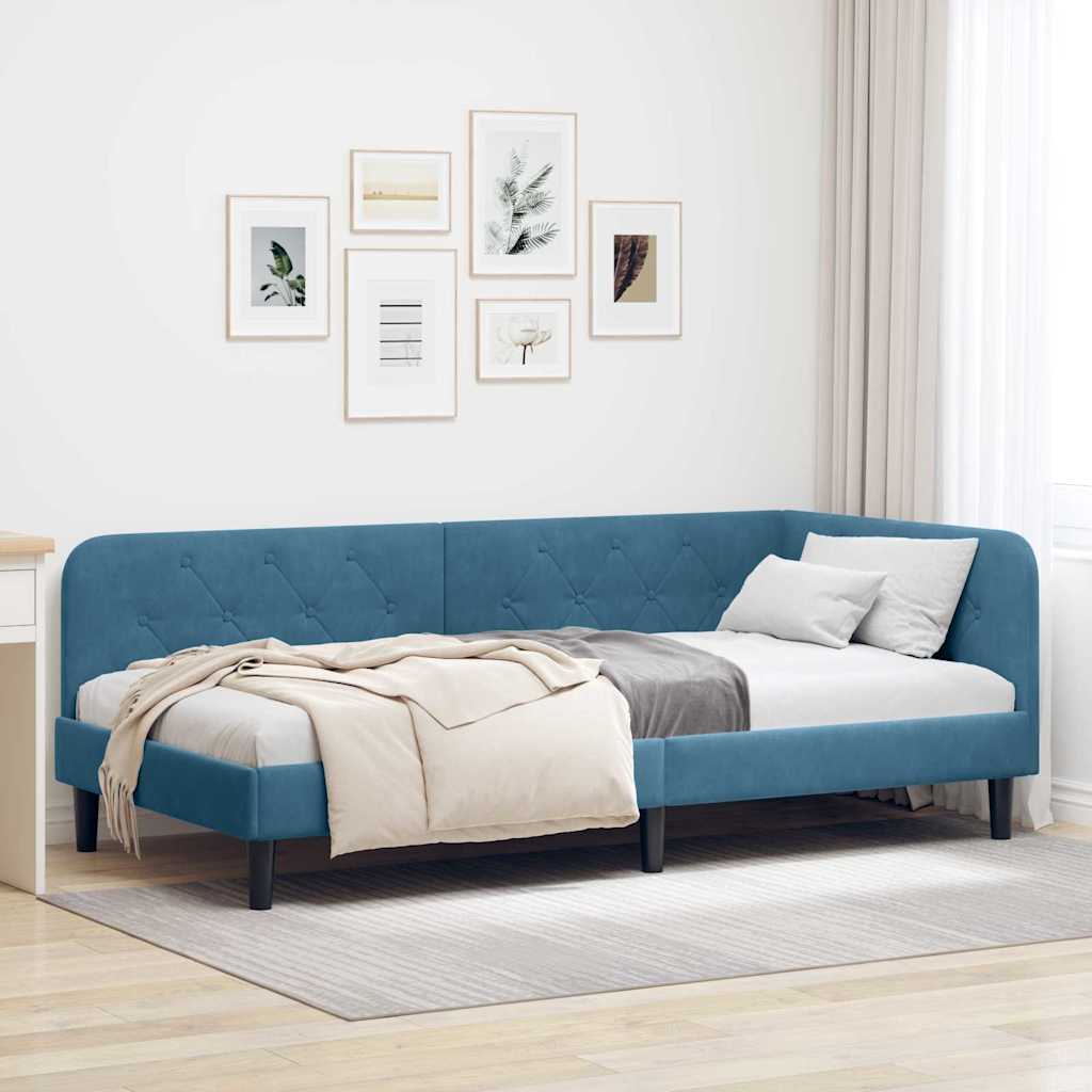 Eckbettgestell Blau 90 x 190 cm Samt