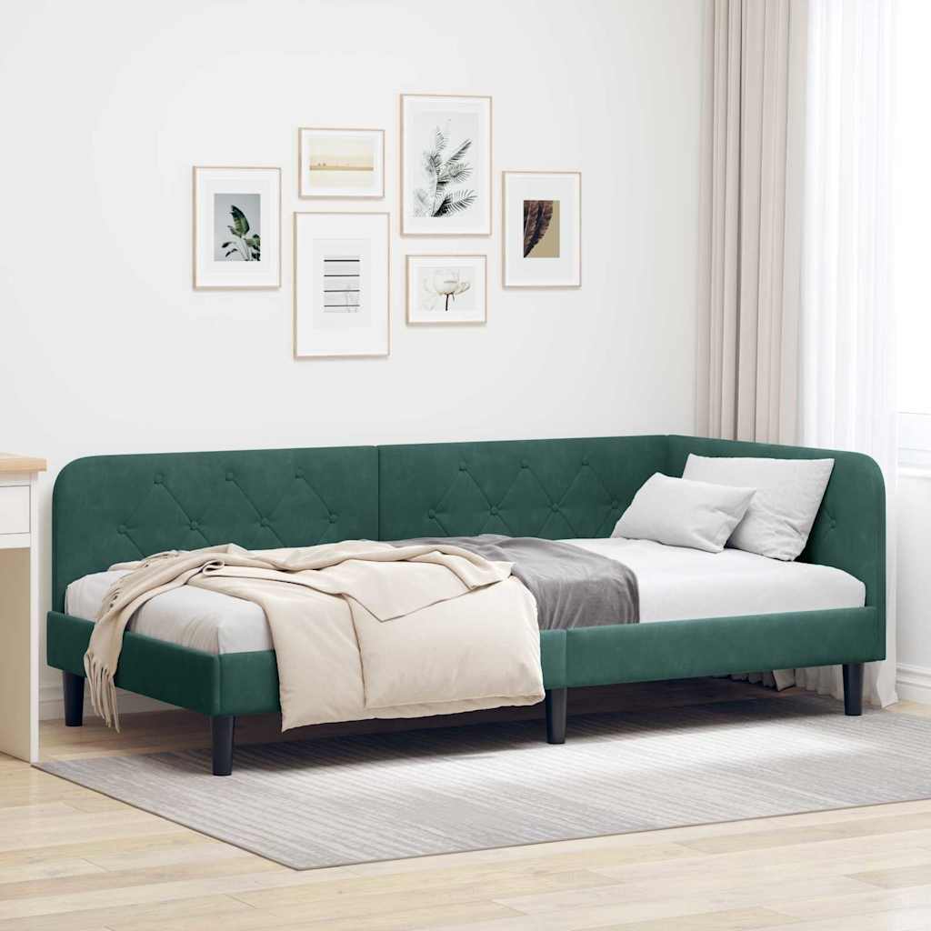 Eckbettgestell Dunkelgrün 100 x 200 cm Samt