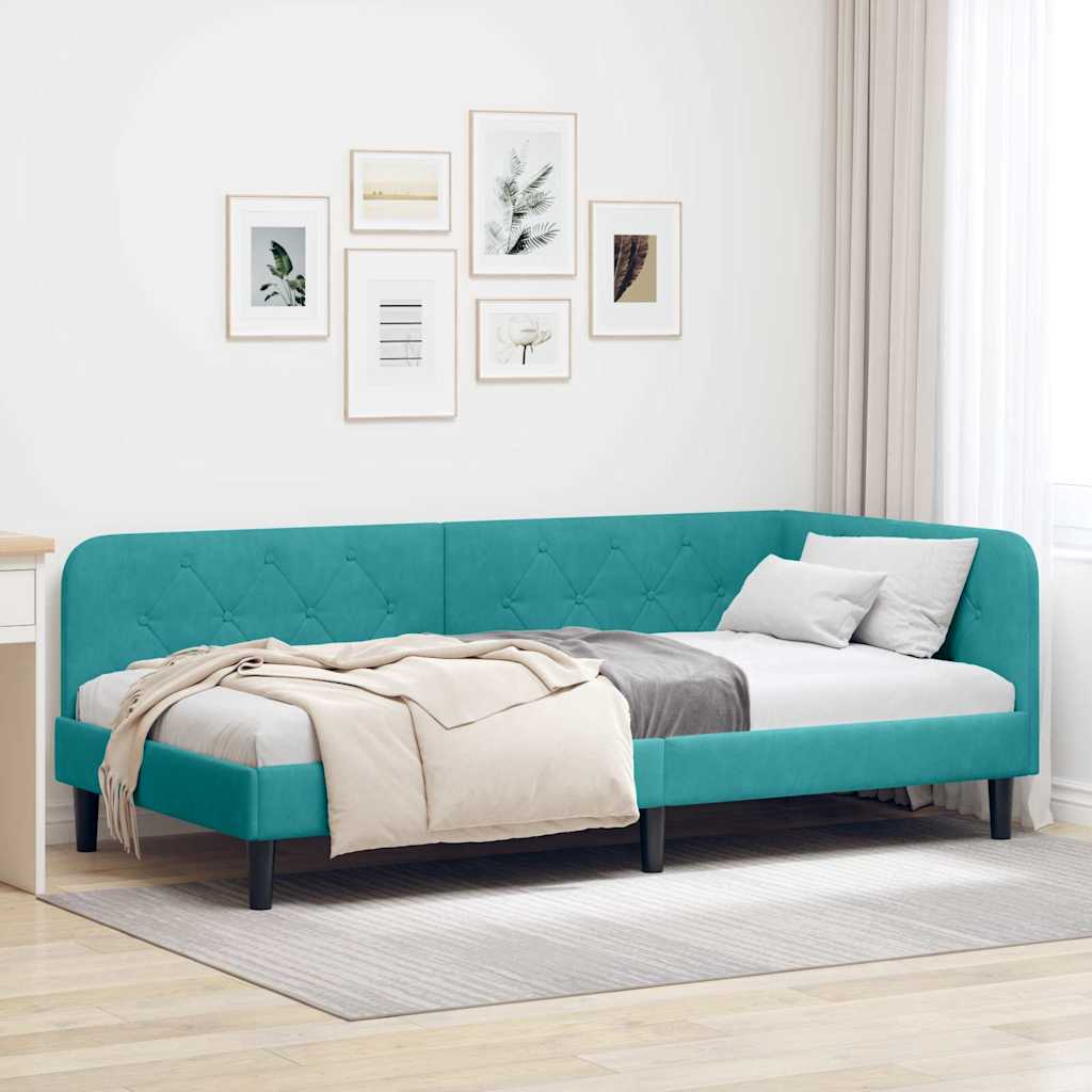 Eckbettgestell Türkis 100 x 200 cm Samt