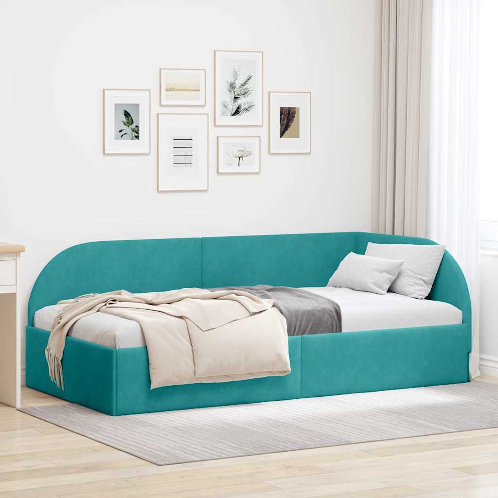 Eckbettgestell mit Kopfteil Türkis 90 cm x 190 cm Samt