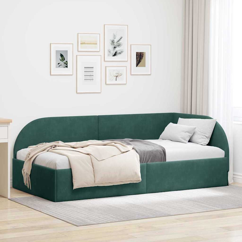 Eckbettgestell mit Kopfteil Dunkelgrün 90 cm x 200 cm Samt