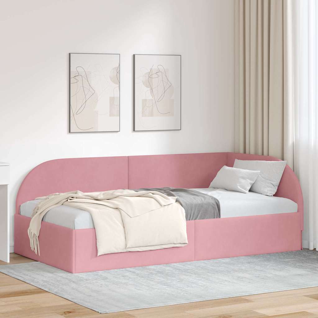 Eckbettgestell mit Kopfteil Rosa 90 cm x 200 cm Samt