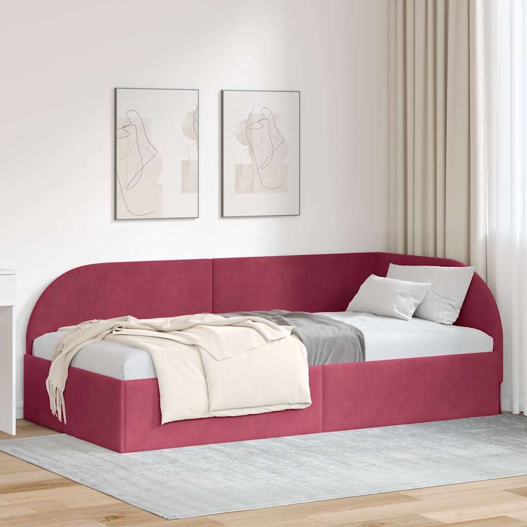 Eckbettgestell mit Kopfteil Weinrot 90 cm x 200 cm Samt