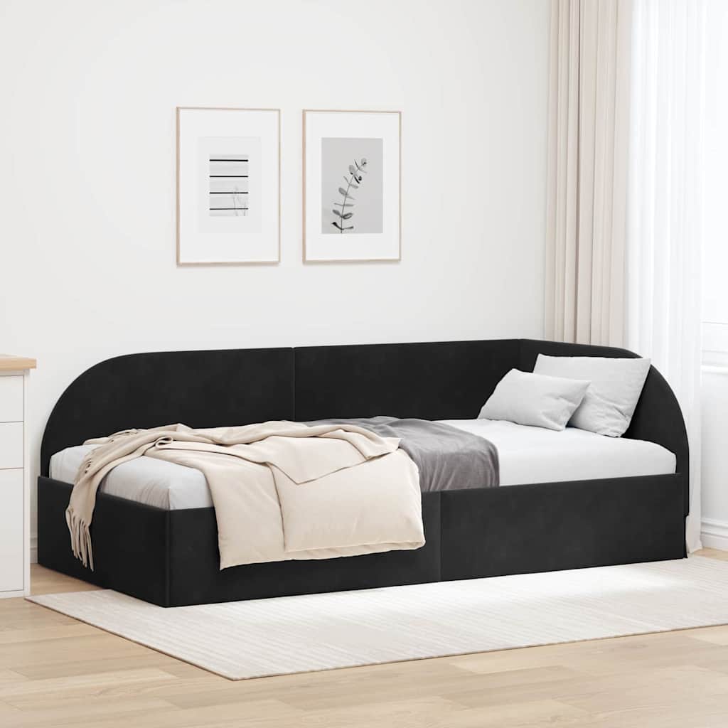 Eckbettgestell mit Kopfteil Schwarz 90 cm x 200 cm Samt