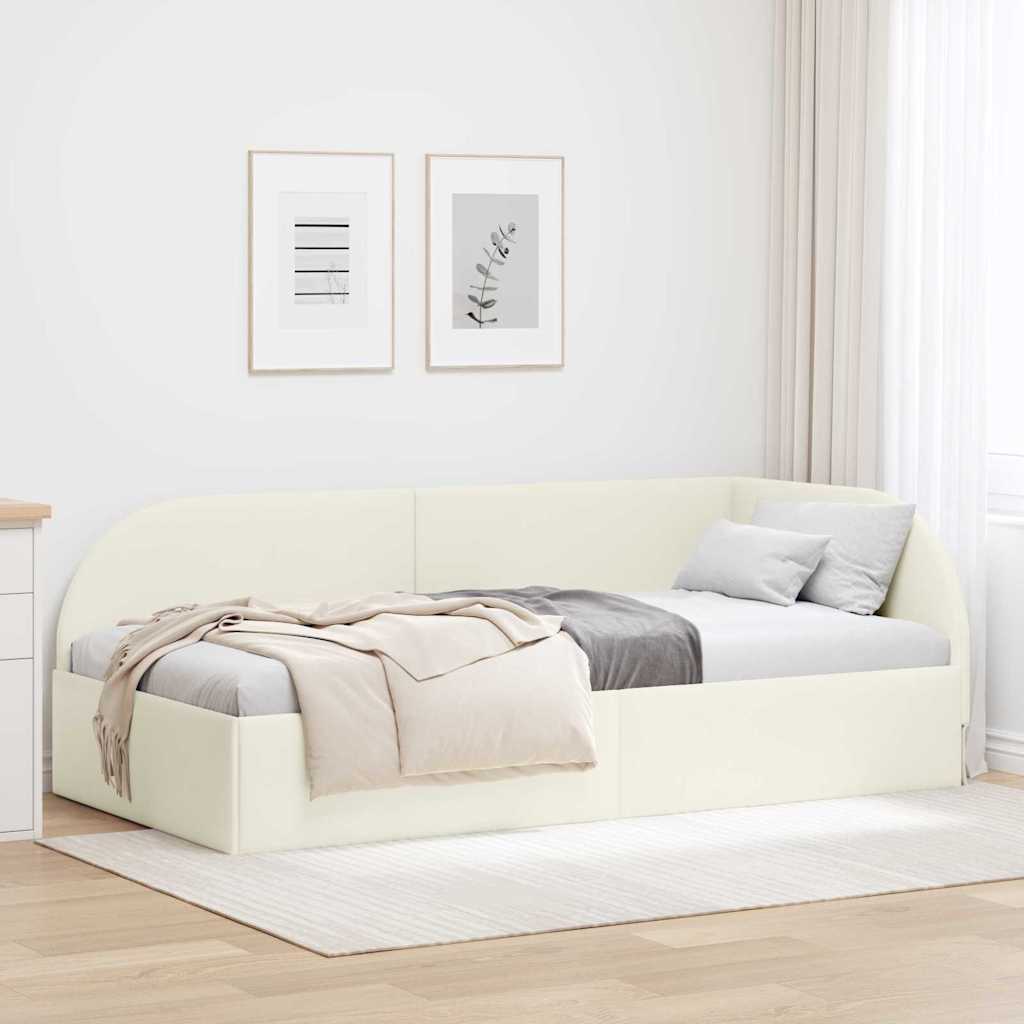 Eckbettgestell mit Kopfteil Creme 90 cm x 200 cm Samt