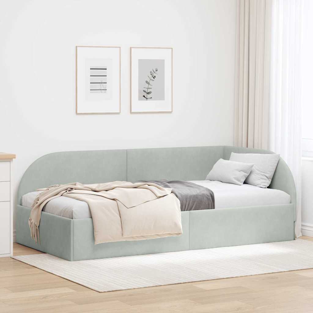 Eckbettgestell mit Kopfteil Hellgrau 100 cm x 200 cm Samt