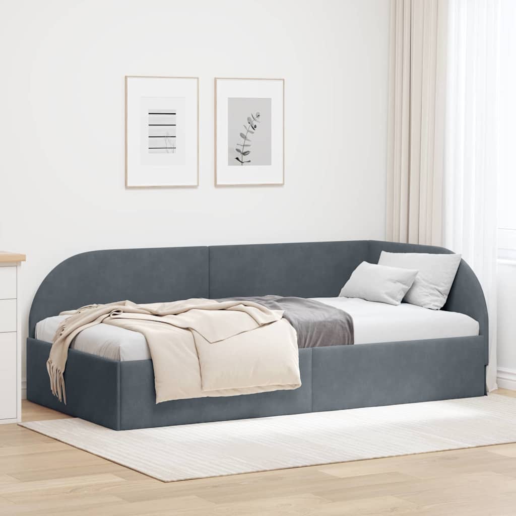 Eckbettgestell mit Kopfteil Dunkelgrau 100 cm x 200 cm Samt