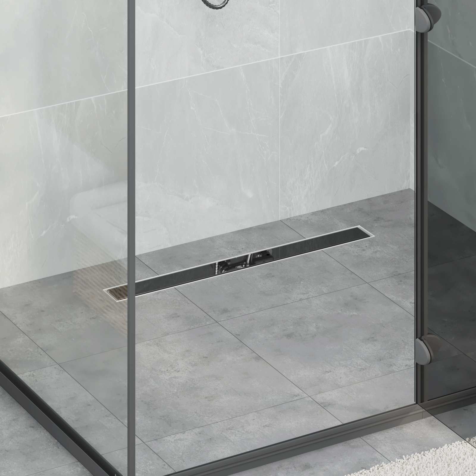 Duschabfluss mit Glashülle und 360° Siphon Schwarz 70 cm