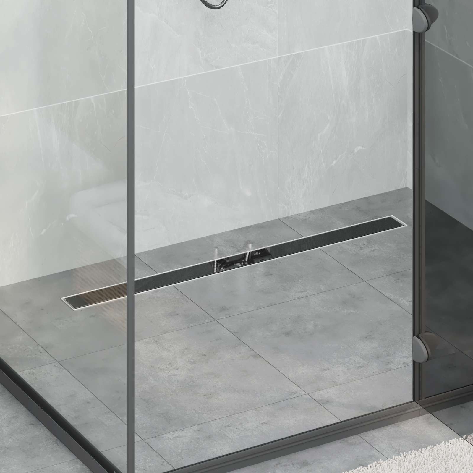 Duschabfluss mit Glasabdeckung Schwarz 100 cm Edelstahl 304