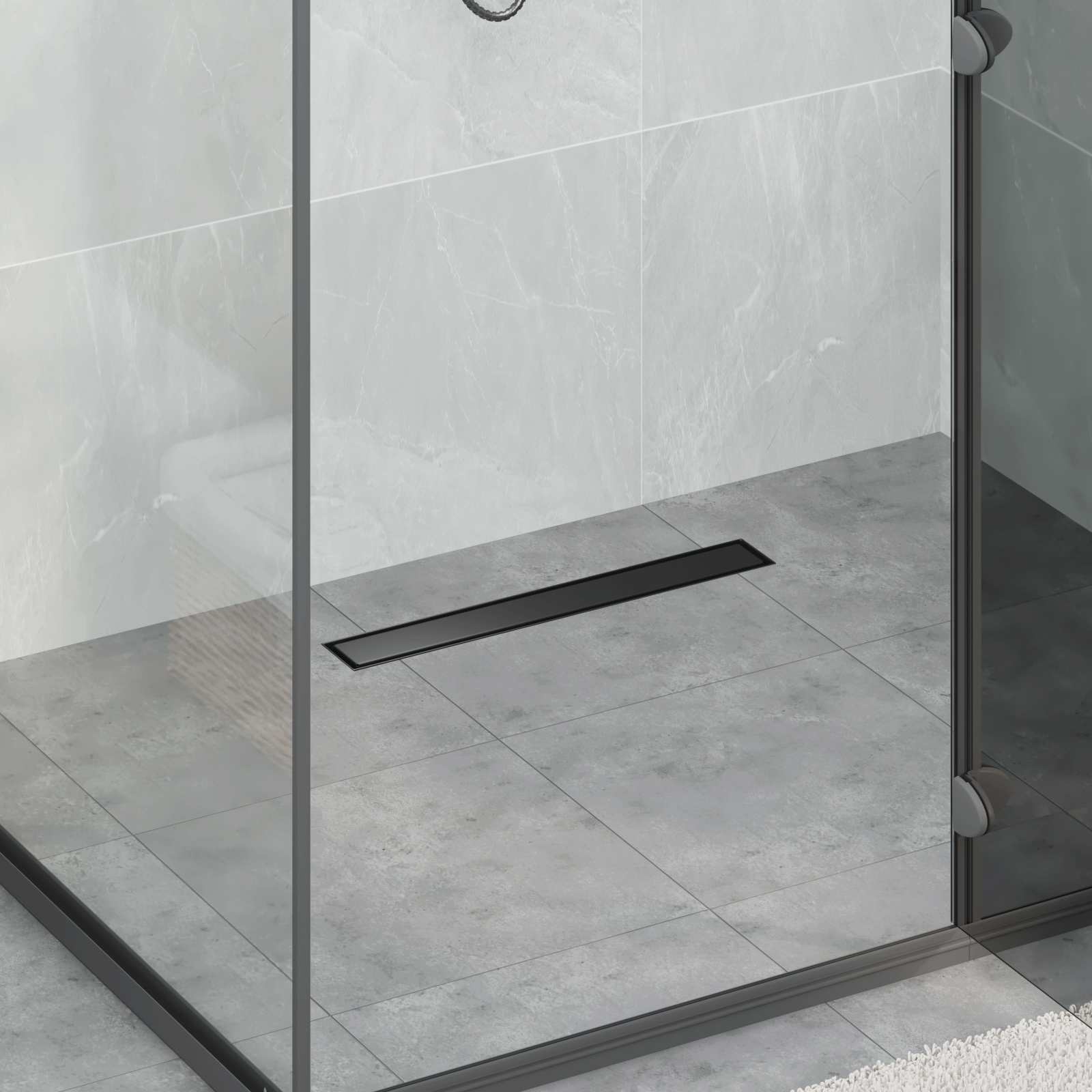 Duschablauf 2-in-1 mit 360° Siphon Schwarz 50 cm Edelstahl 304