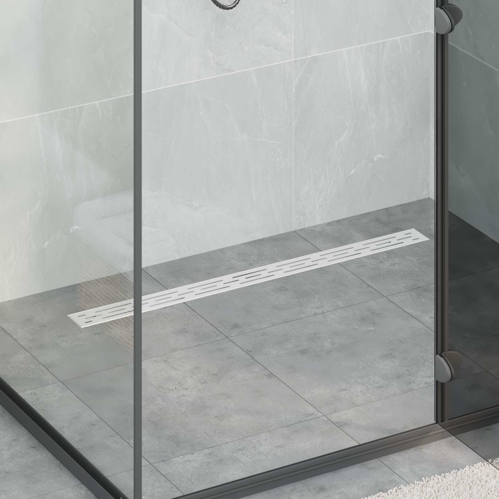 Duschabfluss im Liniendesign mit 360° Siphon Silber 90 cm