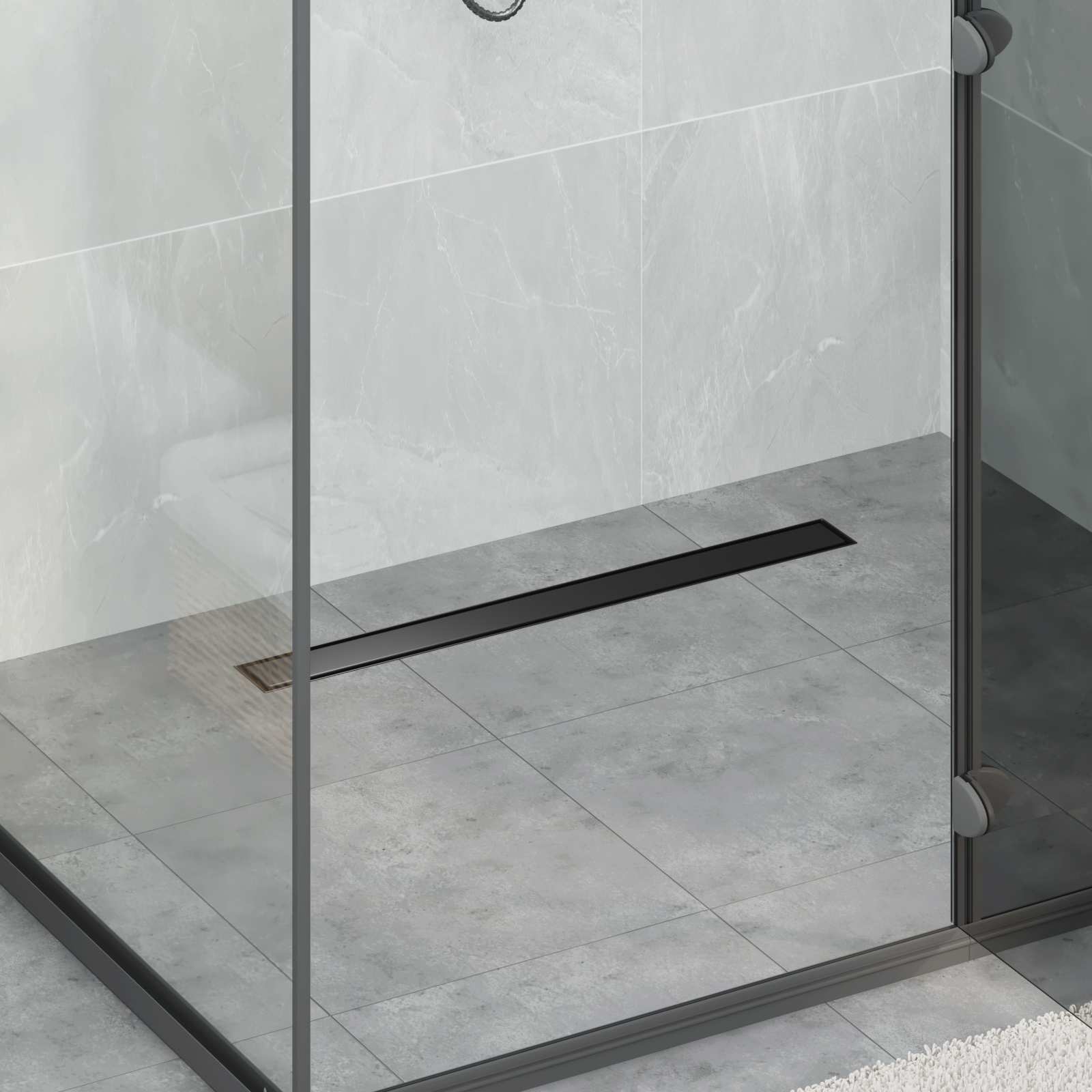 Duschablauf 2-in-1 mit 360° Siphon Schwarz 70 cm Edelstahl 304