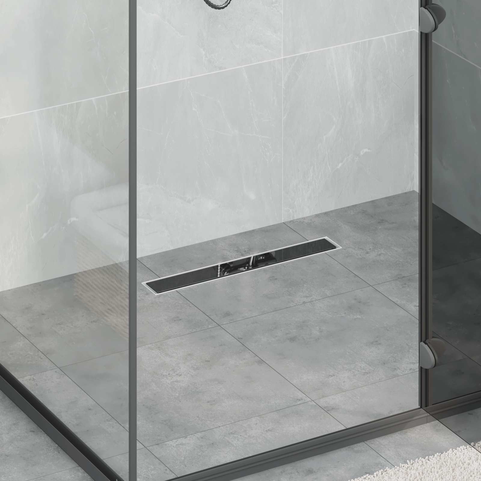 Duschabfluss mit Glasabdeckung Schwarz 60 cm Edelstahl 304