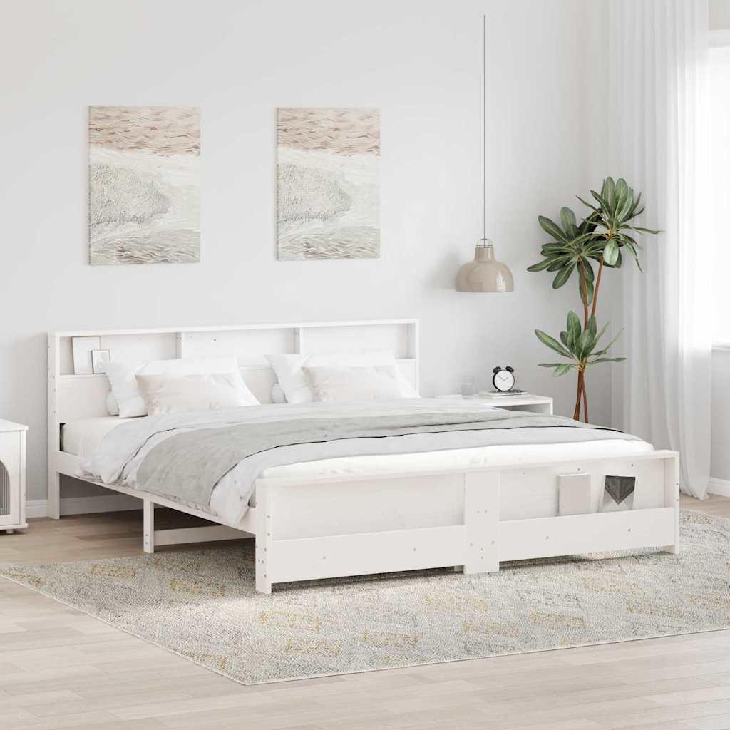 Bettrahmen mit Regal Weiß 200 x 200 cm Massives Kiefernholz