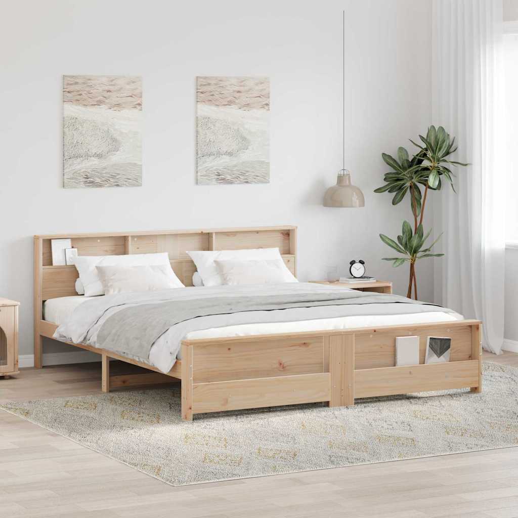 Bettrahmen mit Regal Braun 180 x 200 cm Massives Kiefernholz