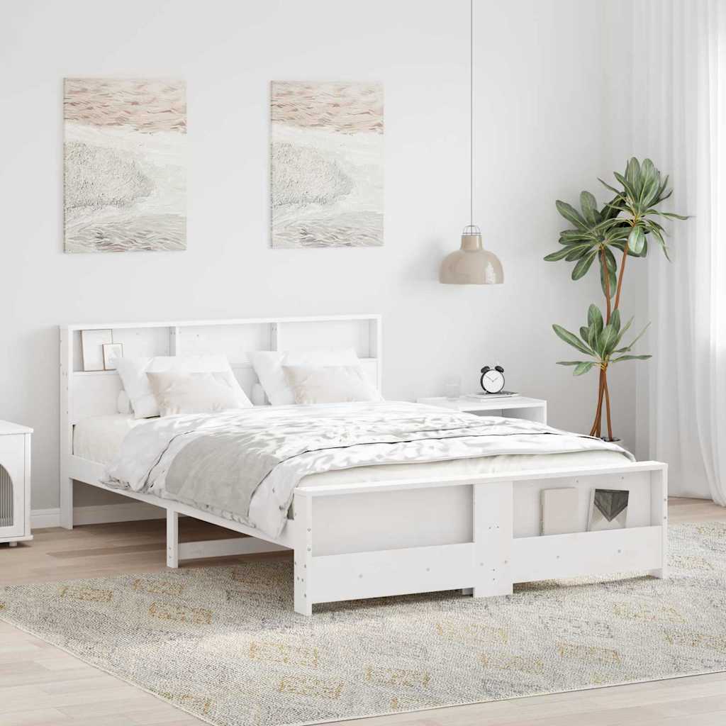 Bettrahmen mit Regal Weiß 160 x 200 cm Massives Kiefernholz