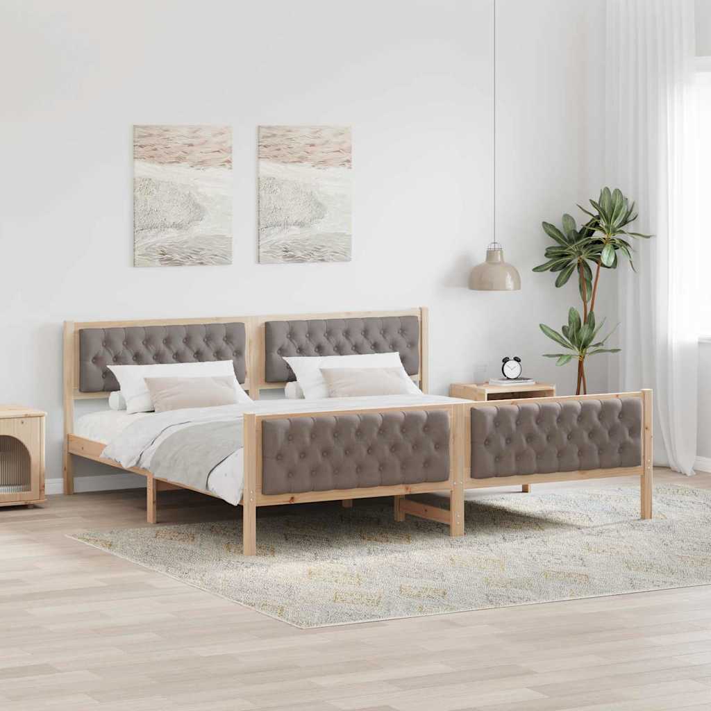 Bettrahmen mit Kopfteil Taupe 200 x 200 cm Massives Kiefernholz