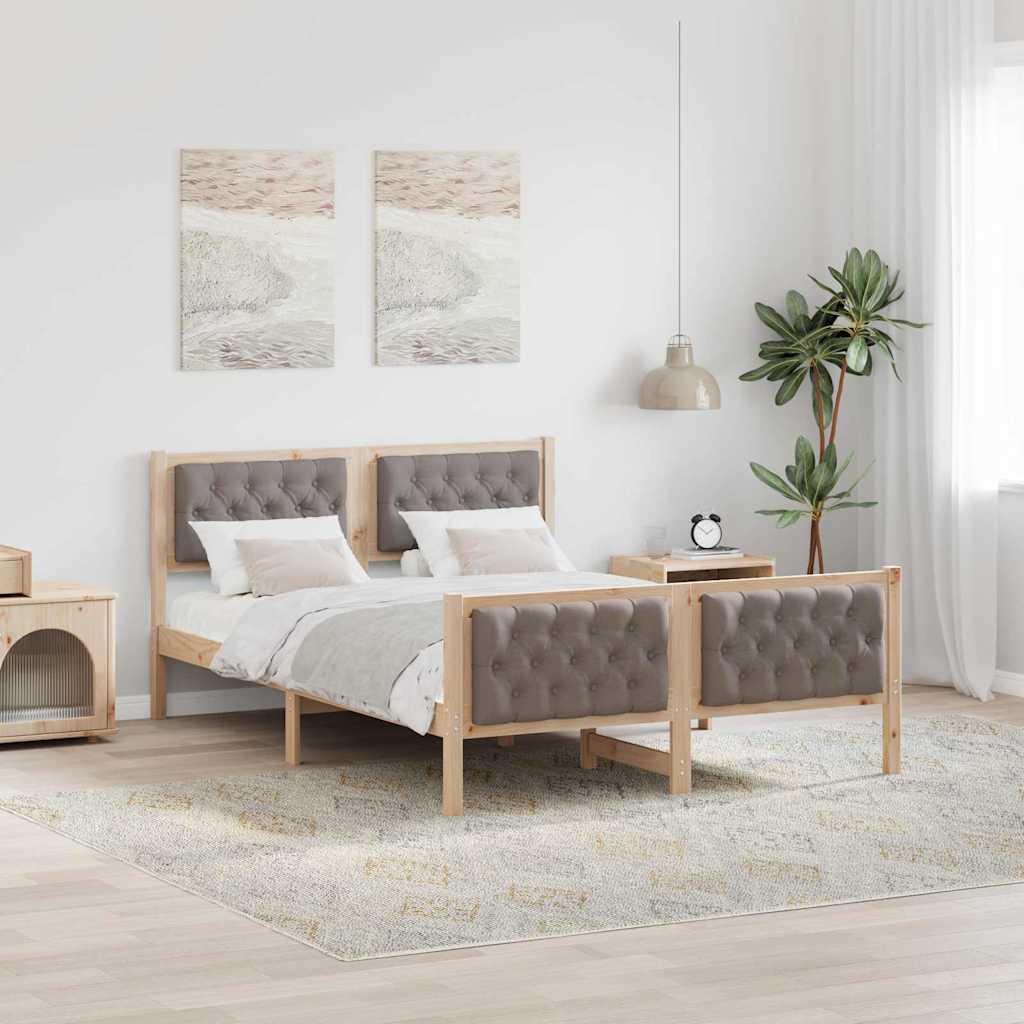 Bettrahmen mit Kopfteil Taupe 140 x 190 cm Massives Kiefernholz