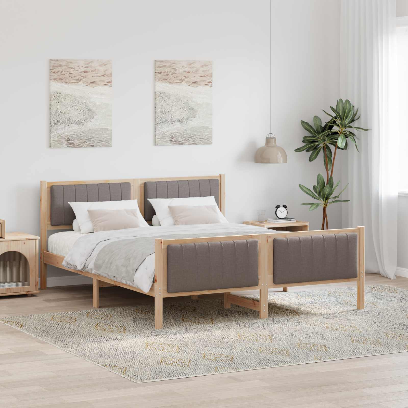 Bettgestell Braun und Taupe 160 x 200 cm Massivholz Kiefer