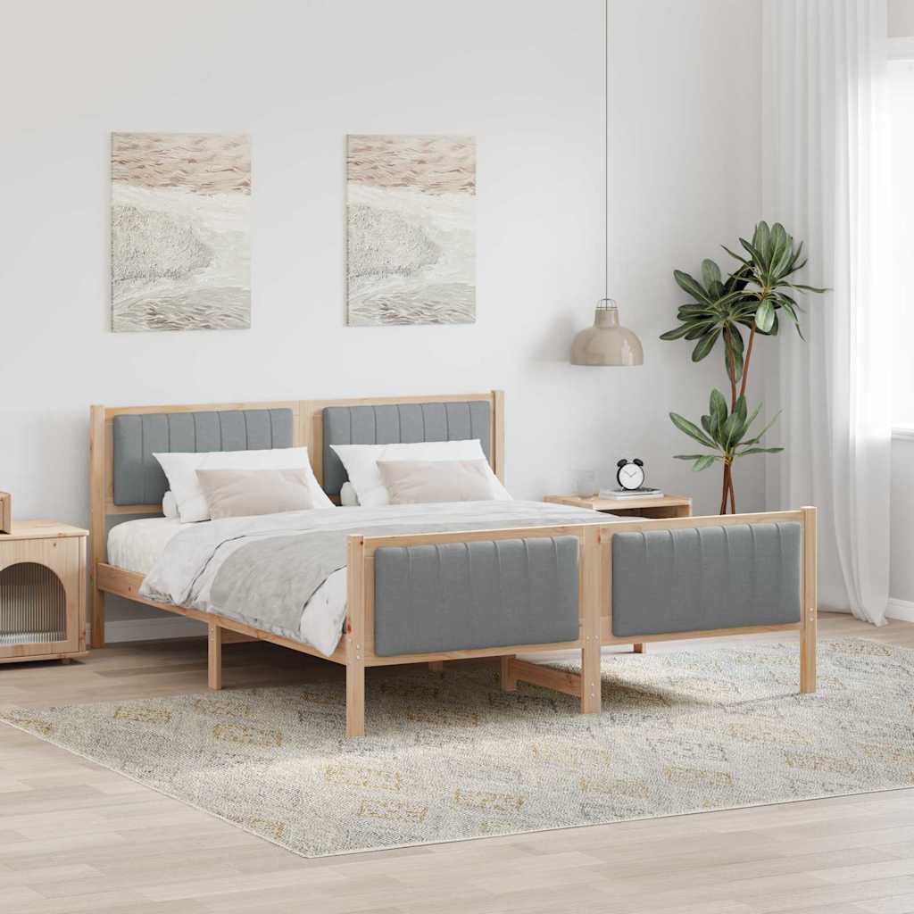 Bettgestell Braun und Hellgrau 150 x 200 cm Massivholz Kiefer