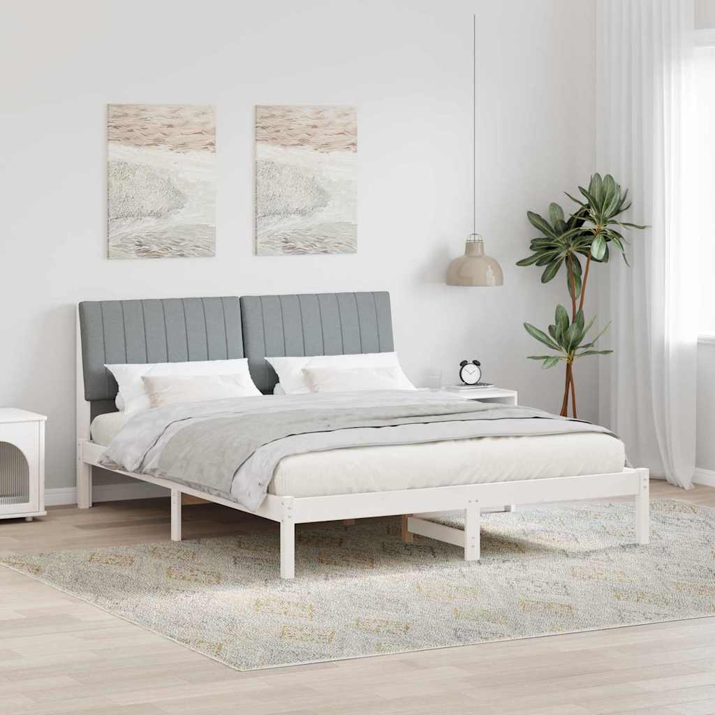 Bettrahmen mit Kopfteil Weiß 150 x 200 cm Massives Kiefernholz