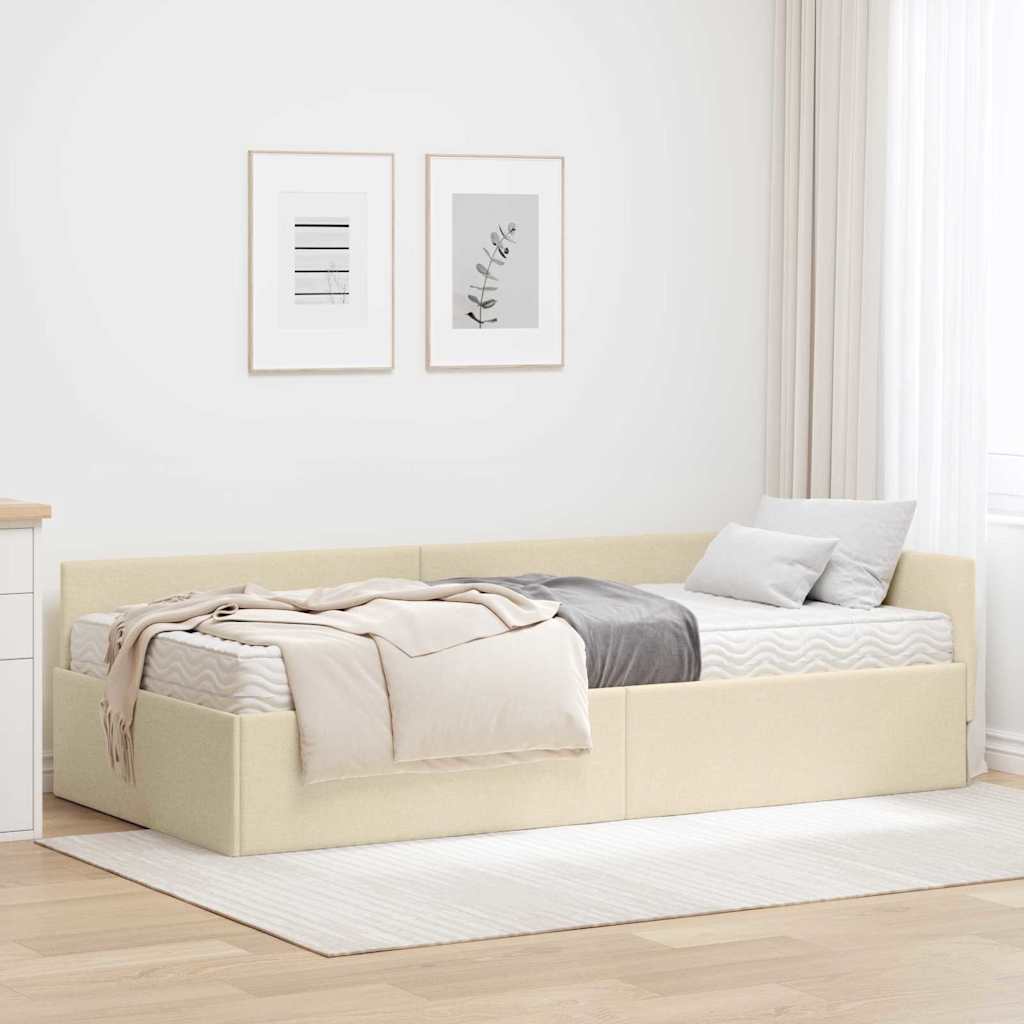 Eckbettgestell mit Matratze Sonstiges 2 stk. Creme Stoff