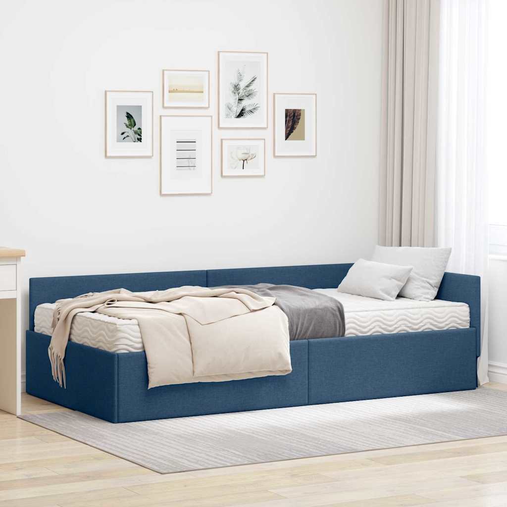 Eckbettgestell mit Matratze Sonstiges 2 Stk. Blau Stoff