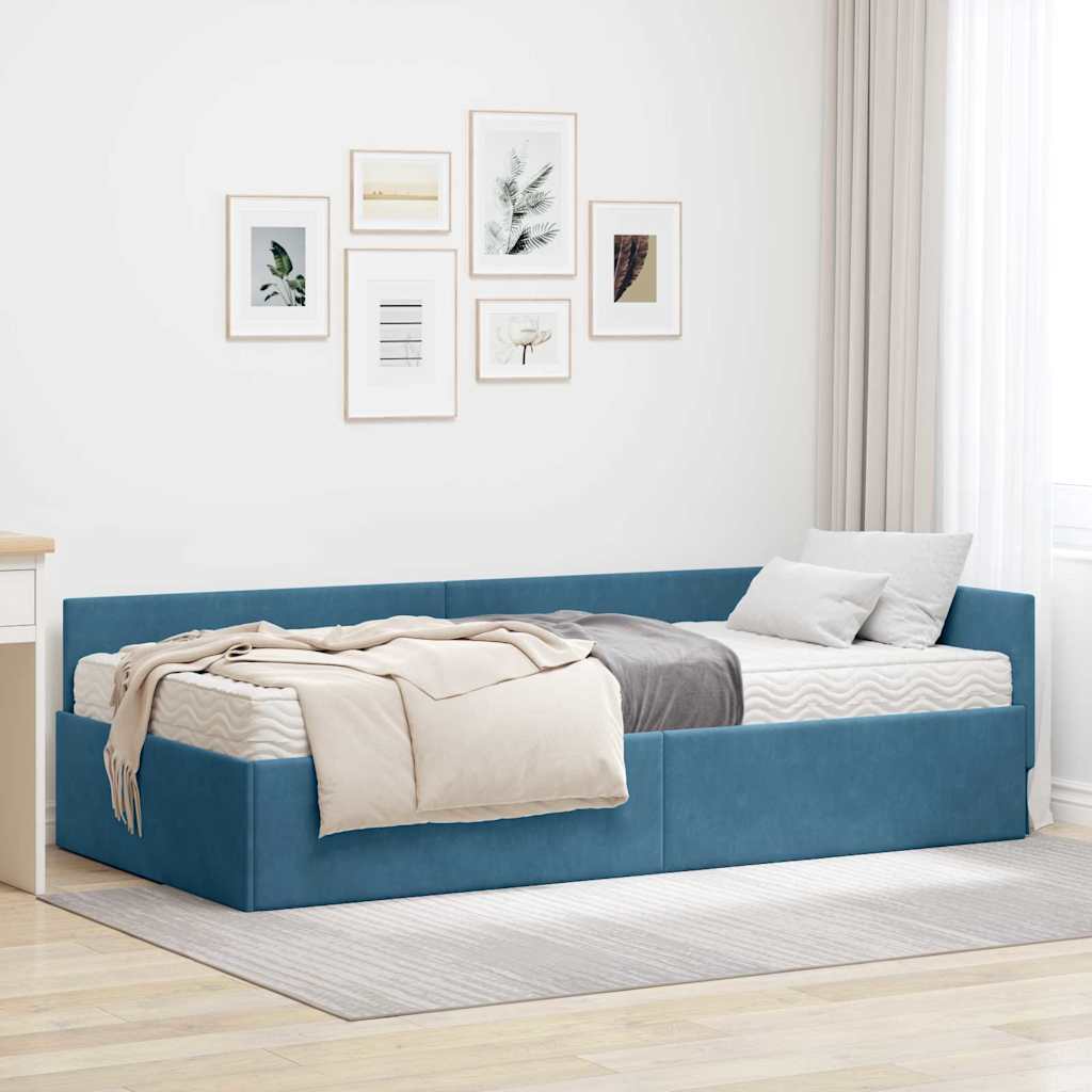Eckbettgestell mit Matratze Sonstiges 2 stk. Blau Samt