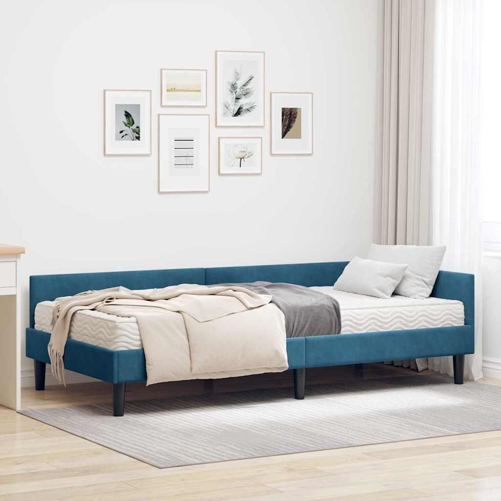 Eckbettgestell mit Matratze Sonstiges 2 Stk. Blau Samt
