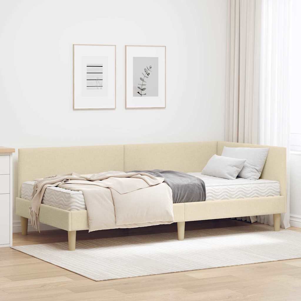 Eckbettgestell mit Matratze Sonstiges 2 Stk. Creme Stoff
