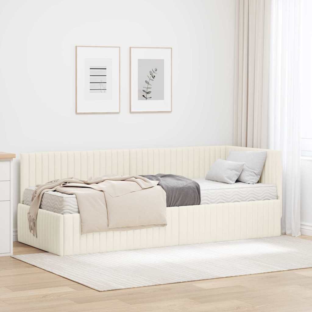 Eckbettgestell mit Matratze mit Kopfteil 2 stk. Creme Samt
