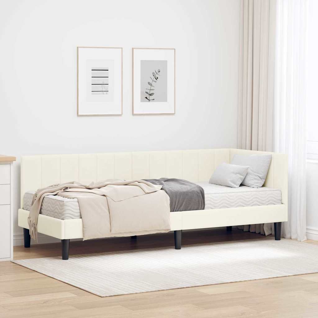Eckbettgestell mit Matratze mit Kopfteil 2 stk. Creme Samt