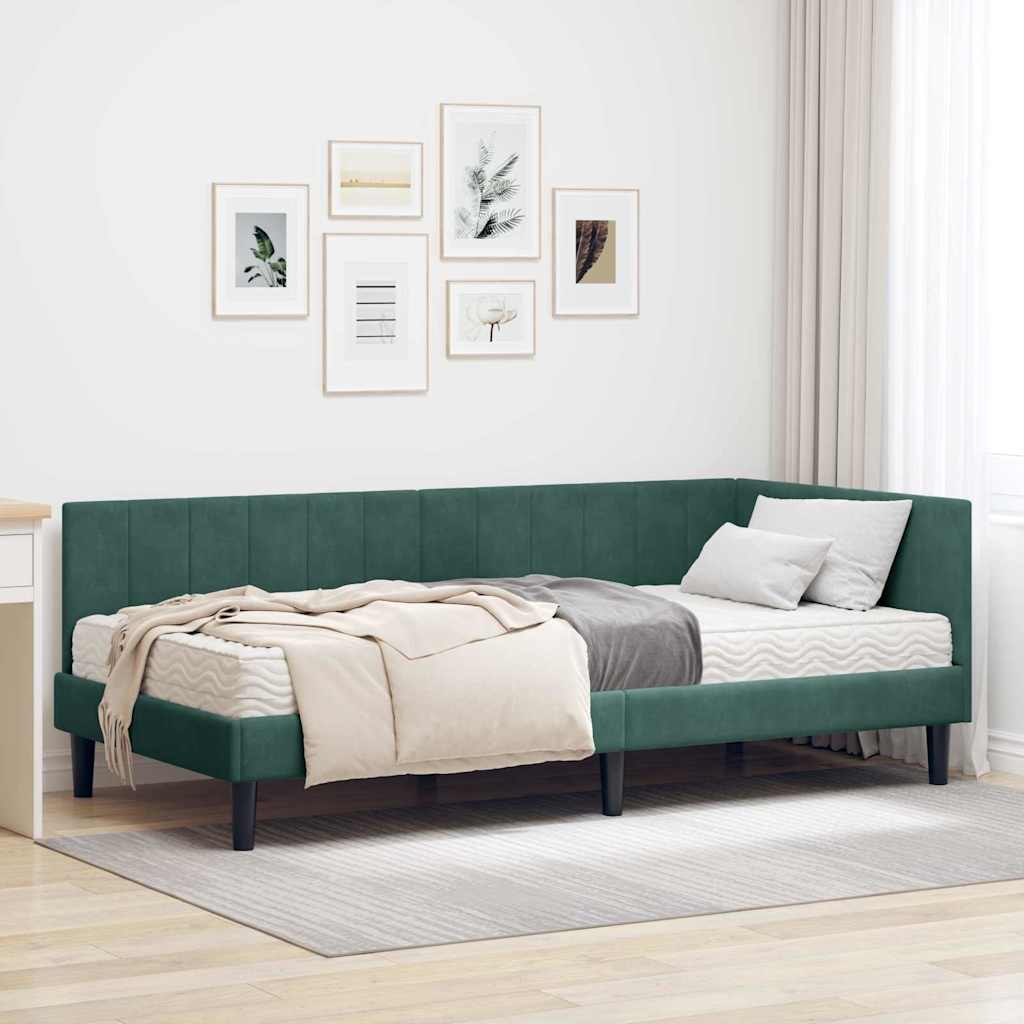 Eckbettgestell mit Matratze mit Kopfteil 2 stk. Grün Samt