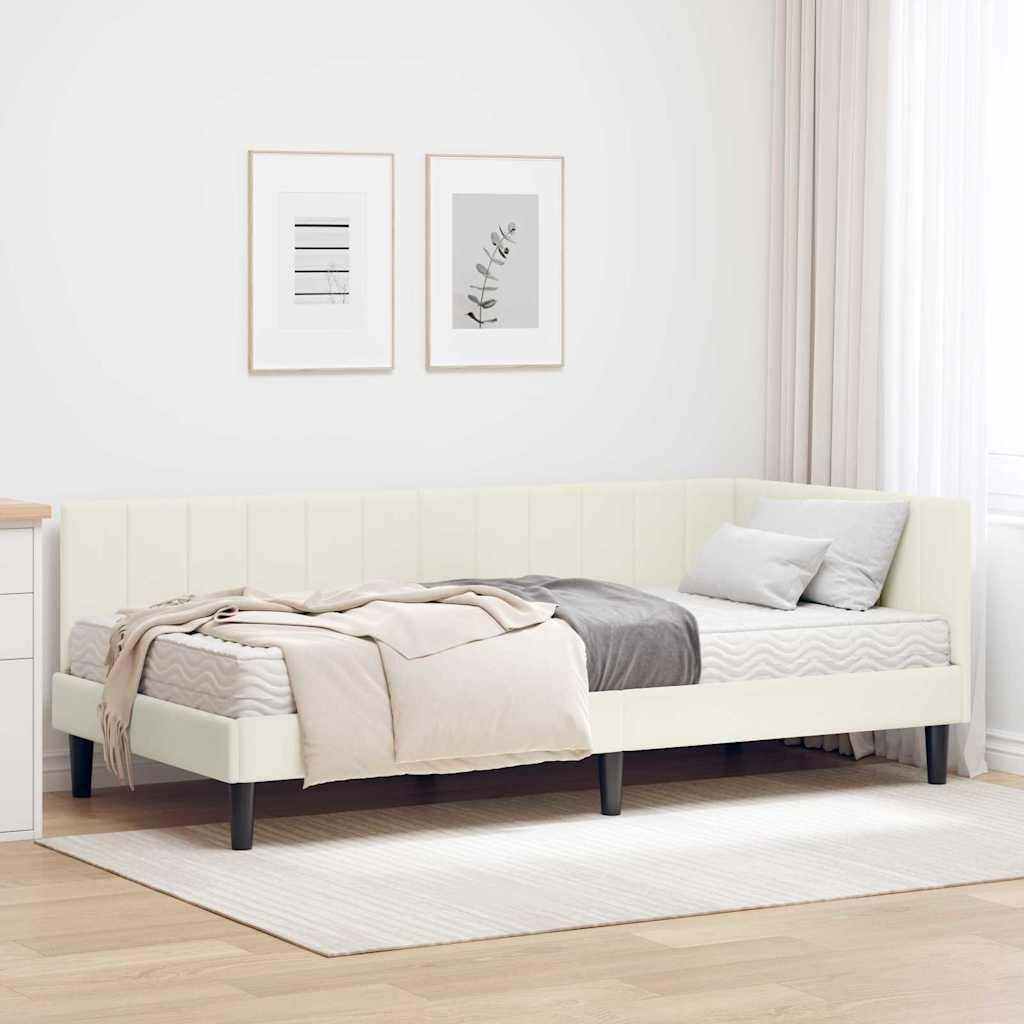 Eckbettgestell mit Matratze mit Kopfteil 2 stk. Creme Samt